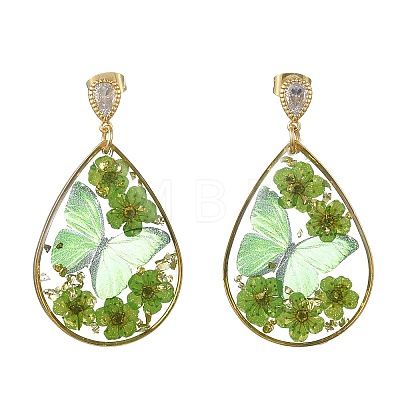 Transparent Epoxy Resin & 304 Stainless Steel & Brass Stud Dangle Earrings EJEW-JE07238-1