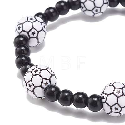 Sport Theme Acrylic Beaded Stretch Bracelet for Men Women BJEW-JB08549-1