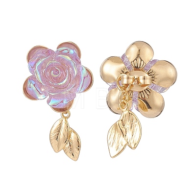 Resin Rose of Life Front Back Stud Earrings EJEW-TA00171-1