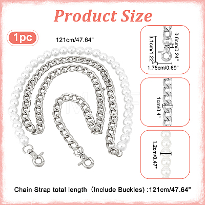 1Pc Plastic Imitation Pearl Beaded Bag Handles PURS-WR0006-92P-1