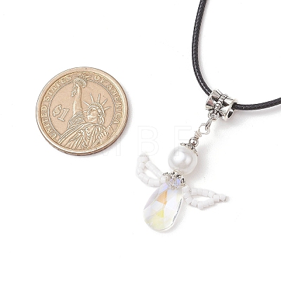 Angel Glass Sead Beaded Wing Pendant Necklaces NJEW-MZ00090-02-1