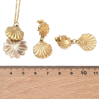 304 Stainless Steel Shell Pendant Necklaces & Stud Earrings Sets SA-CBA2C2A-05G-1