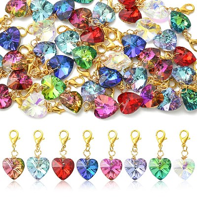 40Pcs 8 Colors Heart Glass Pendant Decorations HJEW-YW00402-1