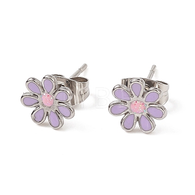 Mixed Color Bling Enamel Daisy Flower Stud Earrings EJEW-B009-18P-1