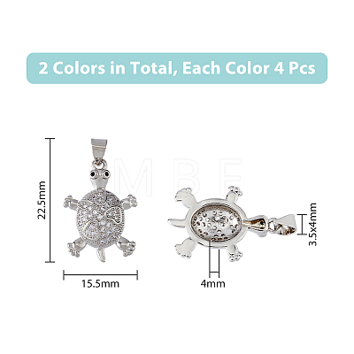 8Pcs 2 Colors Brass Micro Pave Clear Cubic Zirconia Pendants KK-DC0003-85-1