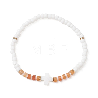 Natural Gemstone & Glass Seed Bead Stretch Bracelets BJEW-JB13306-1