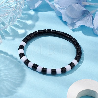 Two Tone Acrylic Column Beaded Stretch Bracelets for Women BJEW-JB10785-1