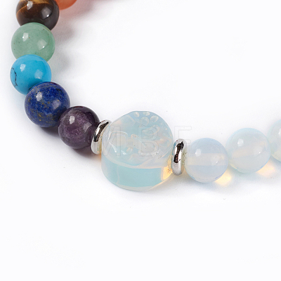 Natural & Synthetic Mixed Stone and Opalite Beads Stretch Bracelets BJEW-E354-A05-1