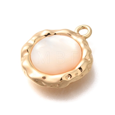 Brass Pave Natural White Shell Pendants KK-B127-10G-1