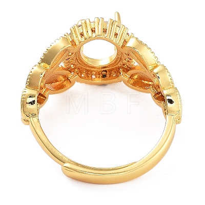 Rack Plating Leaf & Oval Brass Micro Pave Cubic Zirconia Adjustable Ring Components KK-Q819-09G-1