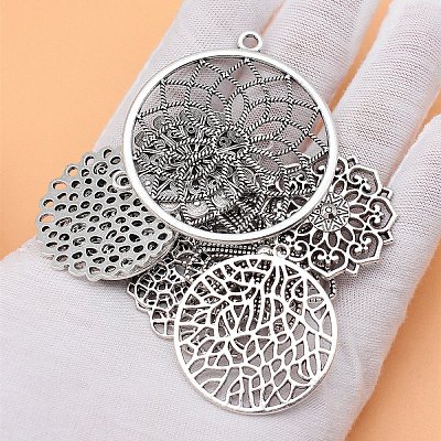 DIY Flower Tibetan Style Alloy Pendants and Connector Charms Making Finding Kits PW-WG973BE-01-1