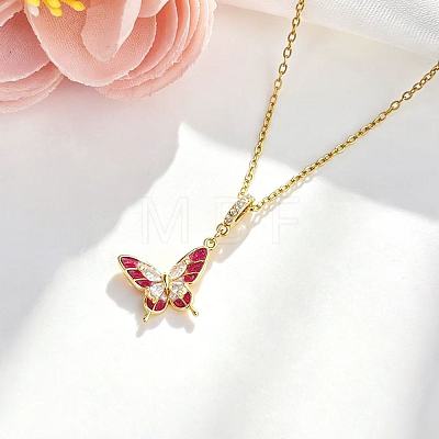 Brass Pave Cubic Zirconia Butterfly Pendant 304 Stainless Steel Cable Chain Necklaces for Women WG0C691-03-1