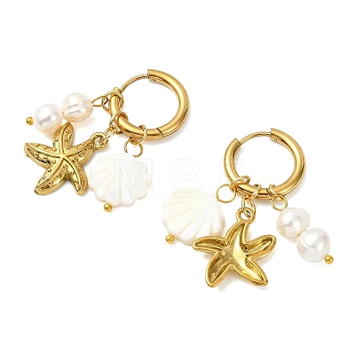 Natural White Shell and 304 Stainless Steel Dangle Earrings EJEW-JE07111-1