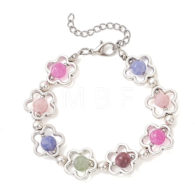 Flower Tibetan Style Alloy & Natural Tourmaline Beads Link Chain Bracelets for Women BJEW-JB12724-1