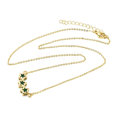 Brass Glass Triple Star Pendant Necklaces KK-CBAB173-03G-05-1