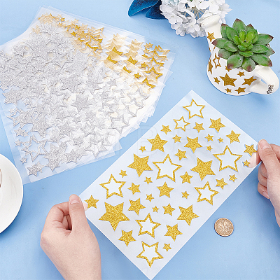 FINGERINSPIRE 12 Sheets 2 Colors PVC Waterproof Self Adhesive Glitter Star Decorative Stickers DIY-FG0005-22-1