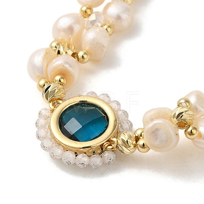 Natural Pearl Beaded Double Layer Multi-strand Bracelet BJEW-C051-53G-1