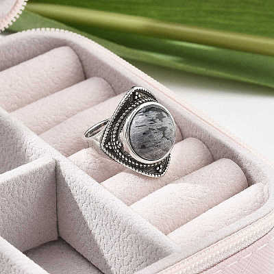 Natural Snowflake Obsidian Adjustable Rings G-P560-03AS-02-1