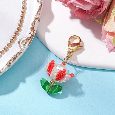 Flower Glass Seed Beaded Pendant Decorations HJEW-MZ00163-1