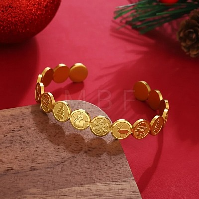 Christmas 201 Stainless Steel Cuff Bangles for Women BJEW-T024-01F-G-1