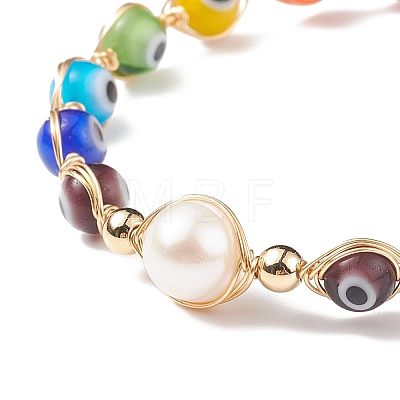Natural Pearl & Lampwork Evil Eye Beaded Dangle Earrings & Bracelet SJEW-JS01260-1