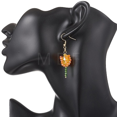 304 Stainless Steel Glass Flower Dangle Earrings EJEW-JE06722-1