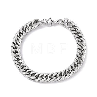 201 Stainless Steel Curb Chain Bracelet with 304 Stainless Steel Clasps for Men Women BJEW-M235-02B-P-1