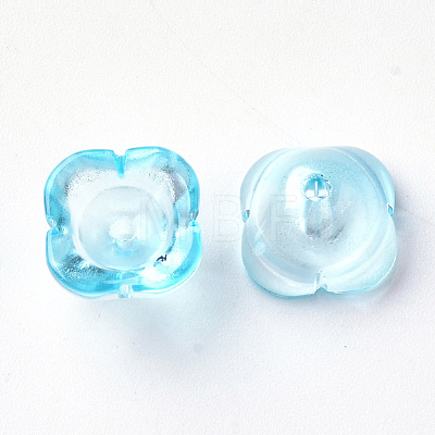 4-Petal Transparent Spray Painted Glass Bead Caps GGLA-S054-009A-02-1