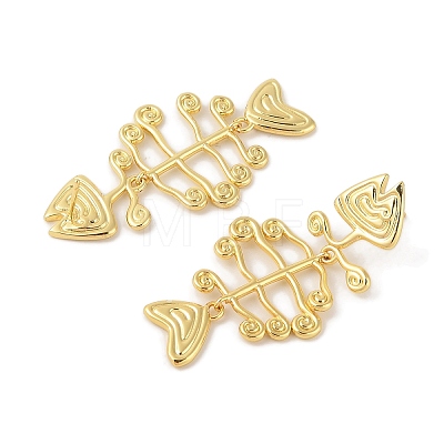 Fish Bone Brass Stud Earrings for Women EJEW-Q389-05G-1