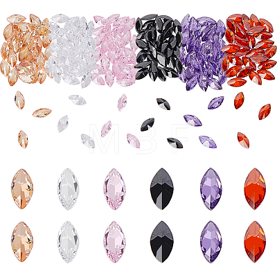 180Pcs 6 Colors Cubic Zirconia Pointed Back Cabochons ZIRC-PH0001-44-1