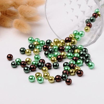 Choc-Mint Mix Pearlized Glass Pearl Beads HY-X006-8mm-04-1
