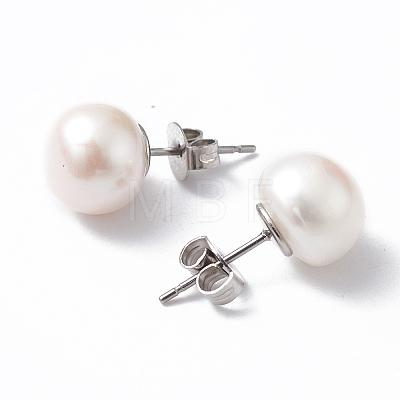 Natural Pearl Ear Studs EJEW-P223-01D-P03-1