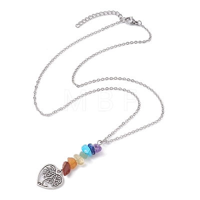 Alloy Heart with Tree Pendant Necklace with 304 Stainless Steel Cable Chains NJEW-JN04459-1