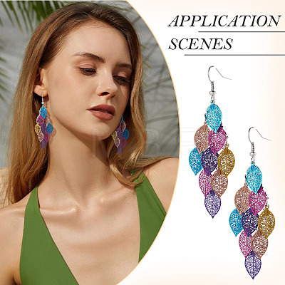 2 Pairs 430 Stainless Steel Leaf Dangle Earrings EJEW-TA0001-83B-1