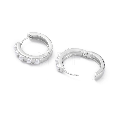 Circle Ring Rack Plating Brass Plastic Pearl Bead Hoop Earrings for Women EJEW-K245-19P-1