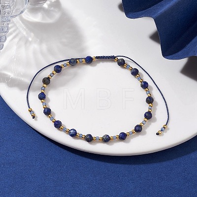 Adjustable Natural Lapis Lazuli & Glass Braided Bead Bracelet BJEW-JB10137-01-1