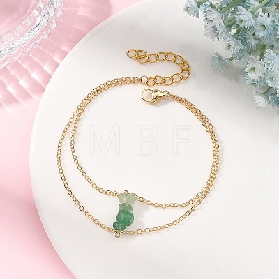 Brass Cable Chains & Natural Green Aventurine Chip Beads Double Layers Bracelets for Women BJEW-JB14134-01-1
