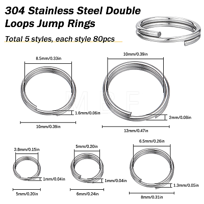 SUNNYCLUE 400pcs 5 Styles 304 Stainless Steel Split Rings STAS-SC0005-95-1