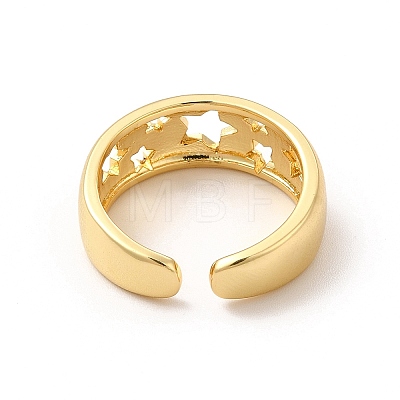 Rack Plating Brass Hollow Star Cuff Rings for Women RJEW-C050-14G-1