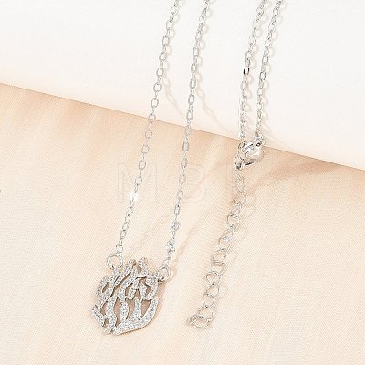 Brass Micro Pave Clear Cubic Zirconia Flame Pendant Adjustable Slider Necklaces KK-CBA4547-10P-1