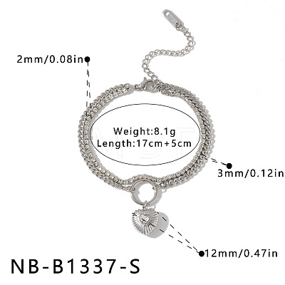 304 Stainless Steel Crystal Rhinestone Heart Charm 2-Strand Bracelets for Women WG667D2-02-1