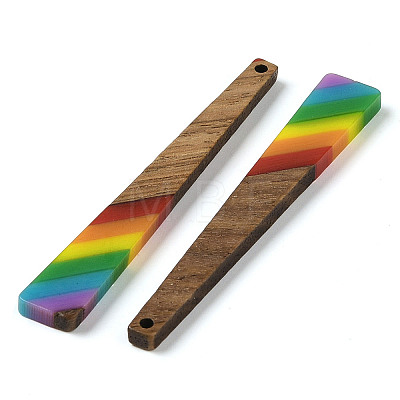 Pride Rainbow Theme Resin & Walnut Wood Pendants WOOD-K012-10A-1