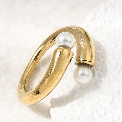 304 Stainless Steel with Imitation Pearl Cuff Open Rings for Women RJEW-Z144-01G-03-1