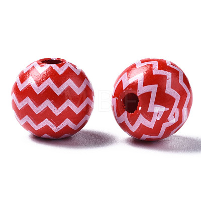 Painted Natural Wood European Beads WOOD-S057-046-1