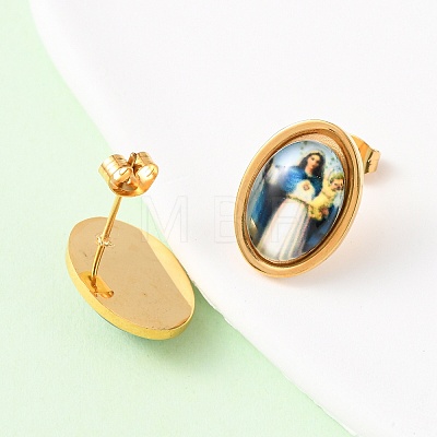 304 Stainless Steel Resin Pendant Necklaces & Stud Earrings Sets for Women SJEW-B022-02G-1
