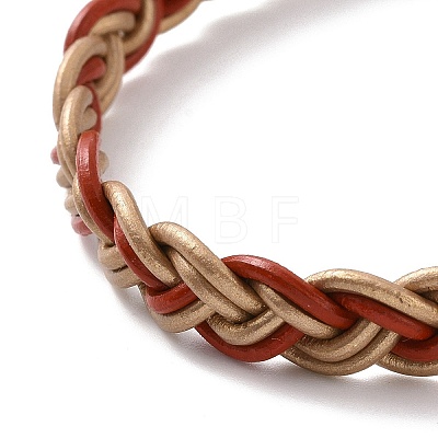 Cowhide Leather Braided Twist Rope Shape Cord Bracelets with Brass Clasp for Women BJEW-JB09110-1