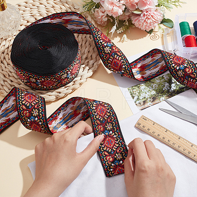 Flat Embroidery Floral Polyester Ribbons OCOR-WH0067-92B-1