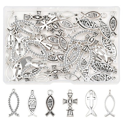 60Pcs 6 Styles Ocean Tibetan Style Alloy Pendants FIND-YW0012-44-1