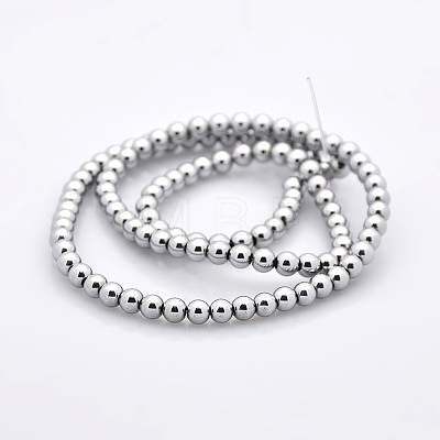 Round Non-magnetic Synthetic Hematite Beads Strands G-P061-66-6mm-1
