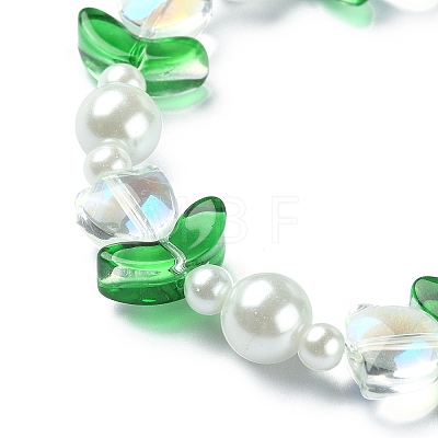 Imitation Pearl & Tulip Flower Glass Beaded Stretch Bracelet BJEW-JB09422-1